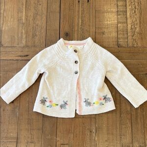 Baby Boden bunny and flower embroidered knit cardigan sweater 3-6 months cream